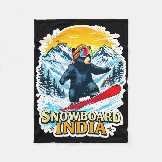風光明媚なインドのスノーボーディングベア フリースブランケット (正面)