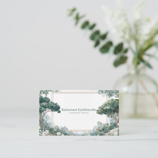 風光明媚なエレガントガーデンホワイトフローラ金ゴールドフレーム 名刺 (スタンド正面)