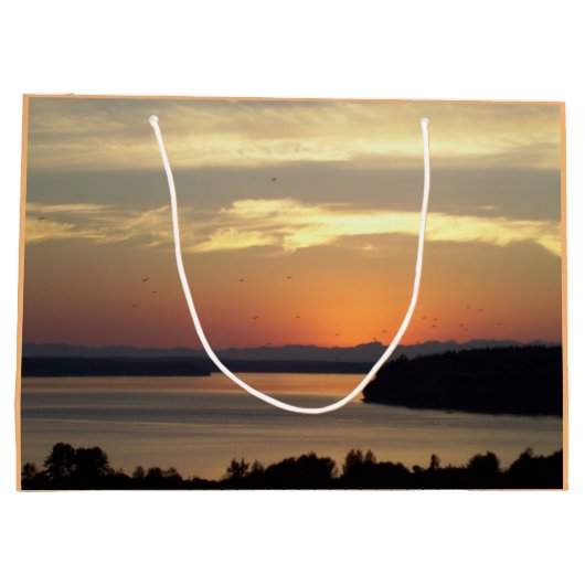 風光明媚なオレンジシースケープサンセット ラージペーパーバッグ (裏面)