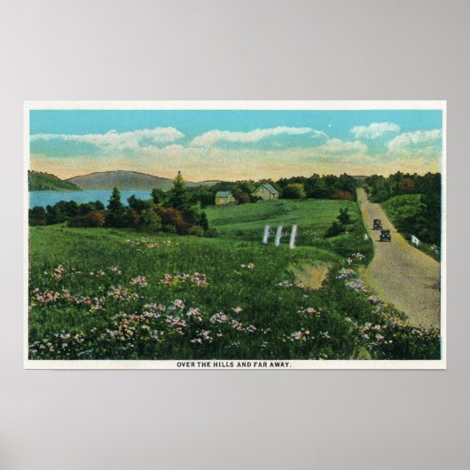 風光明媚なカントリービュー、丘と遠くの上 ポスター (正面)