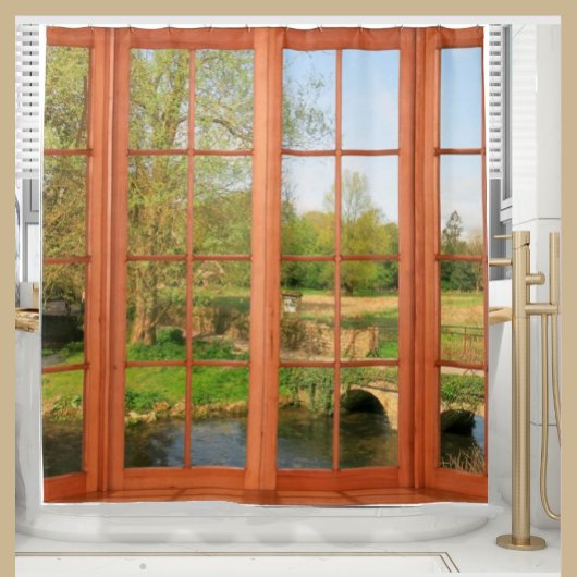 風光明媚なコッツウォルドの国側のウィンドウビュー シャワーカーテン