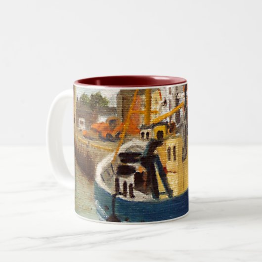 風光明媚なゴールウェイシティアイルランド魚釣りボートツートーンC ツートーンマグカップ (正面左)