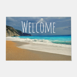風光明媚なターコイズブルーシービーチフォトウェルカム ドアマット