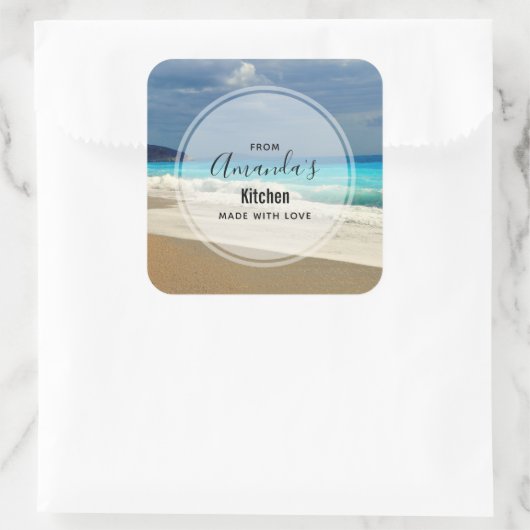 風光明媚なターコイズブルーシービーチフォトキッチン スクエアシール (バッグ)