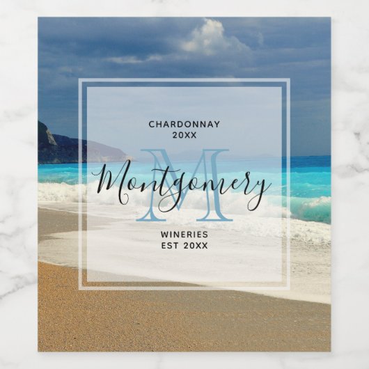 風光明媚なターコイズブルーシービーチフォトワインメイキング ワインラベル (シングルラベル)