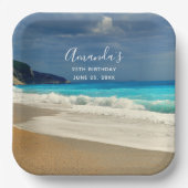 風光明媚なターコイズブルーシービーチフォト誕生日 ペーパープレート (正面)