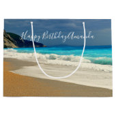 風光明媚なターコイズブルーシービーチフォト誕生日 ラージペーパーバッグ (正面)