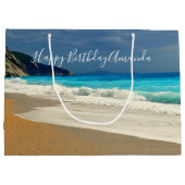 風光明媚なターコイズブルーシービーチフォト誕生日 ラージペーパーバッグ (裏面)