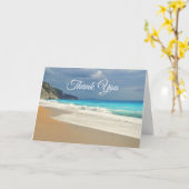 風光明媚なターコイズブルーシービーチ写真ありがとう カード (黄色い花)