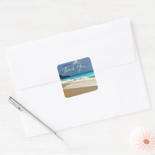 風光明媚なターコイズブルーシービーチ写真ありがとう スクエアシール (封筒)