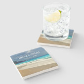 風光明媚なターコイズブルーシービーチ結婚写真 ストーンコースター (横)