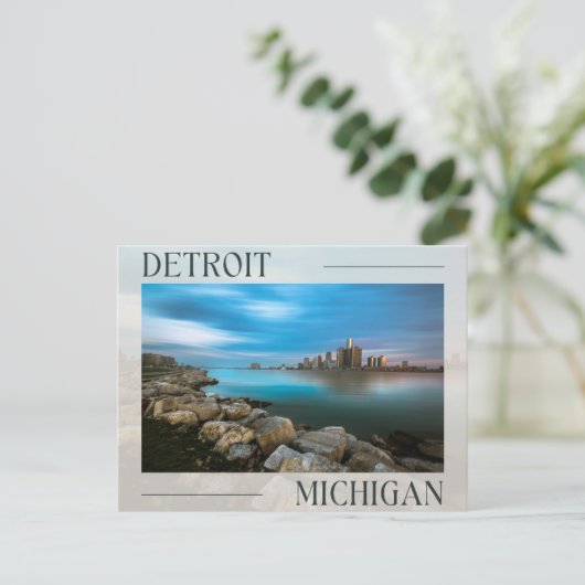 風光明媚なデトロイトウォーターフロントポストカード ポストカード (スタンド正面)
