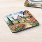 風光明媚なトスカーナの風景の水絵を描色の設定 コースター (左側)