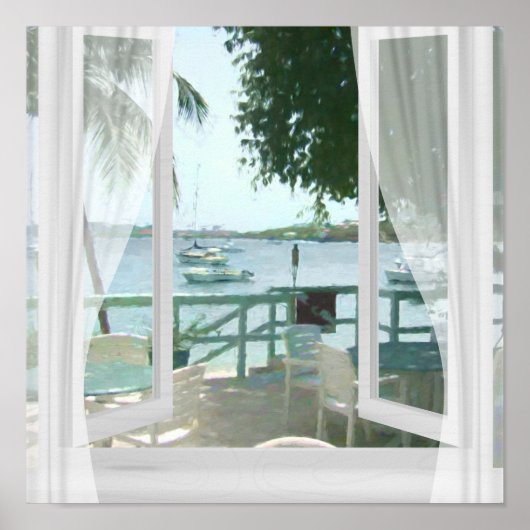 風光明媚なトロピカルウォーターボーツパームツリー ポスター (正面)