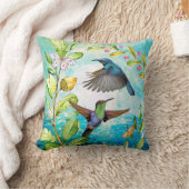 風光明媚なハミングバードフローラ自然アート |緑（青） クッション (ブランケット)