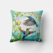 風光明媚なハミングバードフローラ自然アート |緑（青） クッション (裏面)