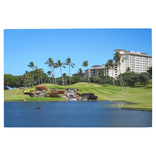 風光明媚なハワイゴルフコースメタルウォールアート36 x 24 メタルプリント (正面)