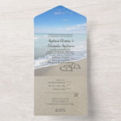 風光明媚なハートの砂のビーチ結婚式すべてオン オールインワン招待状 (内側)