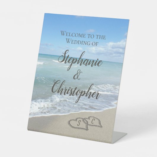 風光明媚なハートザサンドビーチ結婚式へようこそ 台座サイン (正面)