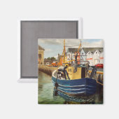 風光明媚なハーバーインゴールウェイシティアイルランド魚釣りボート マグネット (正面/裏面)