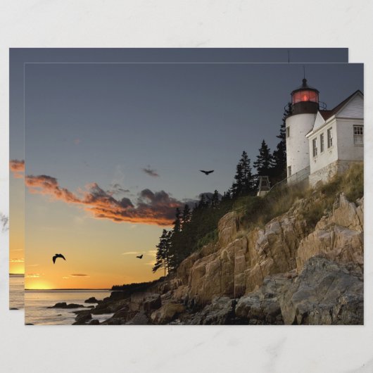 風光明媚なバーハーバーライトハウススクラップブック紙 (正面/裏面)