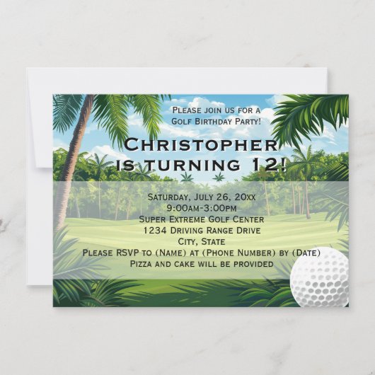風光明媚なパームゴルフバースデーパーティーへの招待 招待状 (正面)