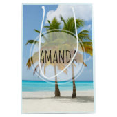 風光明媚なパームツリーオンザトロピカルビーチ ミディアムペーパーバッグ (正面)