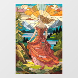 風光明媚なビスタの女性：ステンドグラスの優雅さ ウィンドウサイン