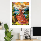 風光明媚なビスタの女性：ステンドグラスの優雅さ ポスター (ホームオフィス)