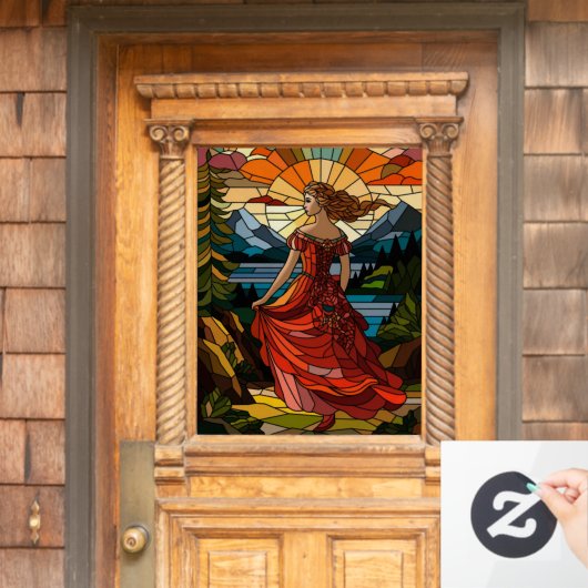 風光明媚なビスタの女性：ステンドグラス優雅さA ウィンドウサイン (ホームデコレーション)