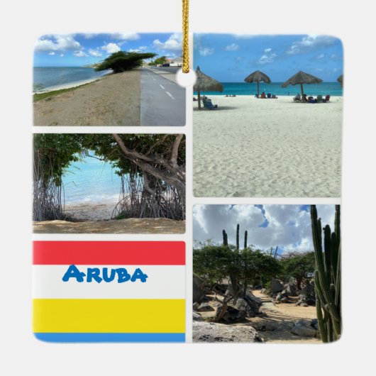 風光明媚なビーチとデザートアルバ セラミックオーナメント (裏面)