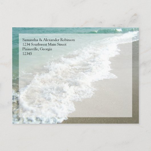 風光明媚なビーチ目的地の結婚式の日付を保存 案内ポストカード (裏面)