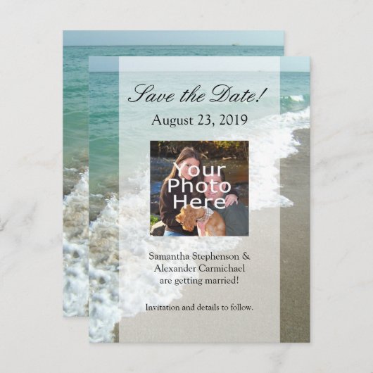 風光明媚なビーチ目的地の結婚式 セーブザデート (正面/裏面)