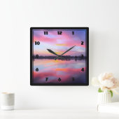 風光明媚なピンクの風景 スクエア壁時計 (ホーム)