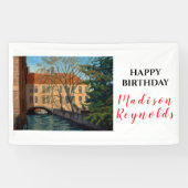 風光明媚なブリュージュカナルビュー誕生日バナー 横断幕 (横)