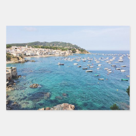 風光明媚なブルー海スペイン旅行写真 ラッピングペーパーシート (正面2)