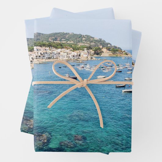 風光明媚なブルー海スペイン旅行写真 ラッピングペーパーシート (インサイチュ)