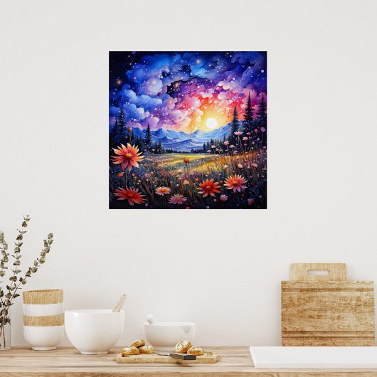 風光明媚なプレーリイラストレーションアフターミッドナイト ポスター (キッチン)