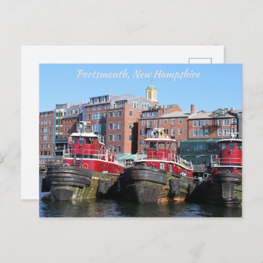 風光明媚なポーツマス・ニューハンプシャーハーバータグボート ポストカード (正面/裏面)
