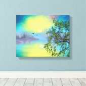 風光明媚なマウンテンレイクランドスケープ キャンバスプリント (インサイチュ (ウッドフロア))