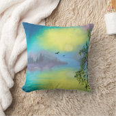 風光明媚なマウンテンレイクランドスケープ クッション (ブランケット)