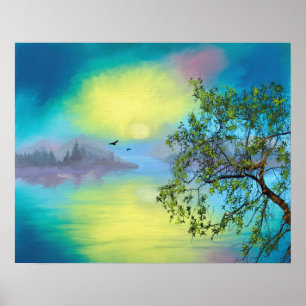 風光明媚なマウンテンレイクランドスケープ ポスター
