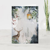 風光明媚なモダントナカイの森の雪のクリスマス シーズンカード (正面)