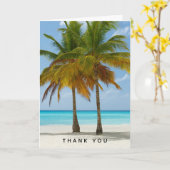 風光明媚なヤシの木の熱帯ビーチありがとう カード (黄色い花)
