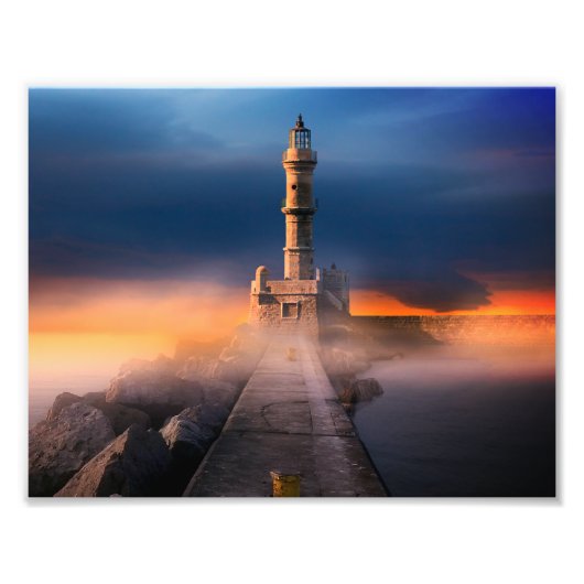 風光明媚なライトハウスサンセットストームビューティフルランドスケープ フォトプリント            (正面)