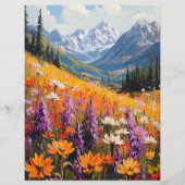 風光明媚なワイルドフラワーズと山のスクラップブック紙 (裏面)