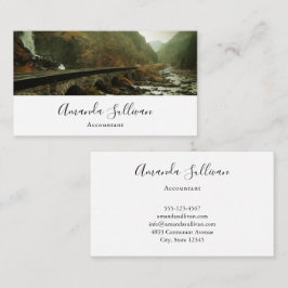 風光明媚な写真の滝と森 名刺