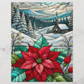 風光明媚な冬のポインセチアステンドグラスのスクラップブック (裏面)