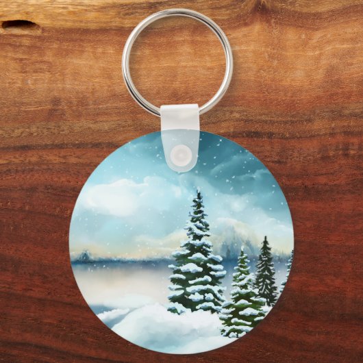風光明媚な冬のワンダーランド水の色絵画の数 キーホルダー (正面)