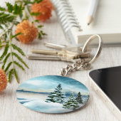 風光明媚な冬のワンダーランド水の色絵画の数 キーホルダー (側面)